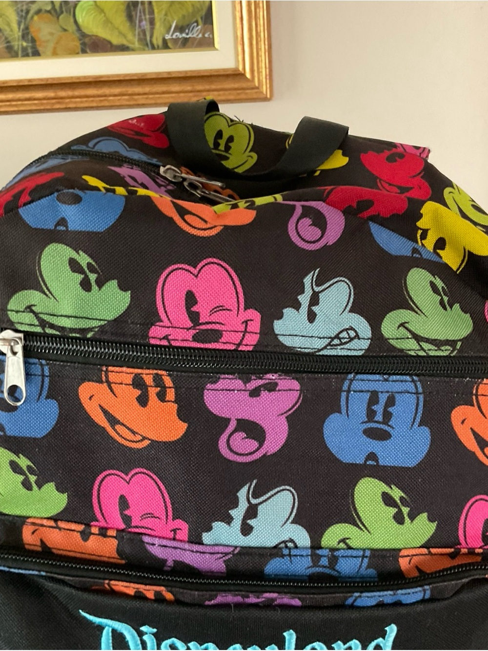 Disneyland Resort Mickey Mouse Faces Backpack Rainbow Embroidered Multicolor Zip - Picture 4 of 12